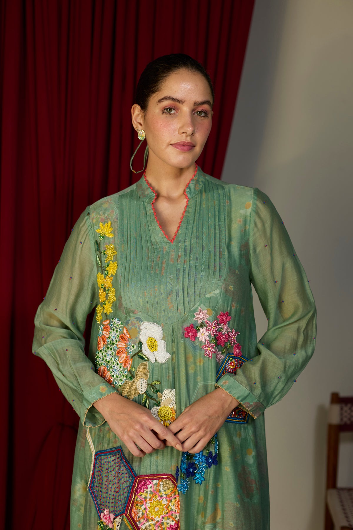 Verdant Green Pintuck Dress