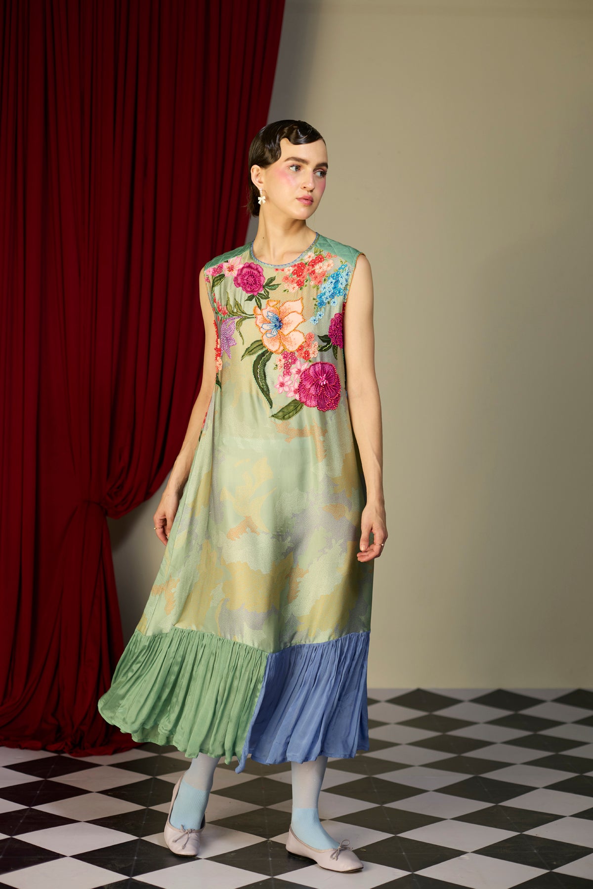 Verdan Green Gathered Dress