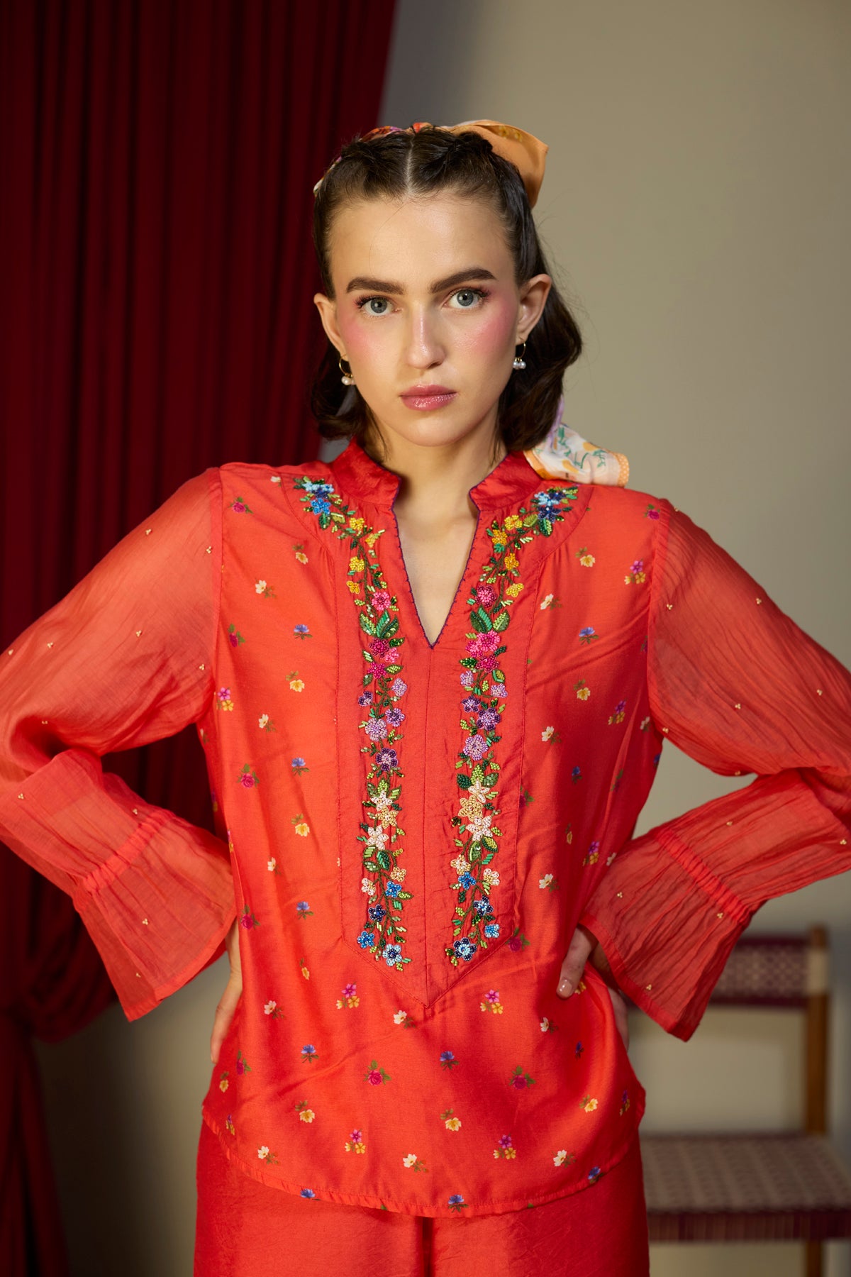 Scarlet Red Beaded Top
