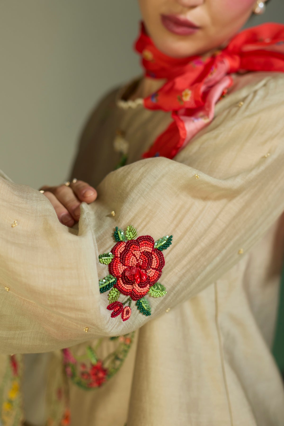 Heirloom Beige Beaded Top