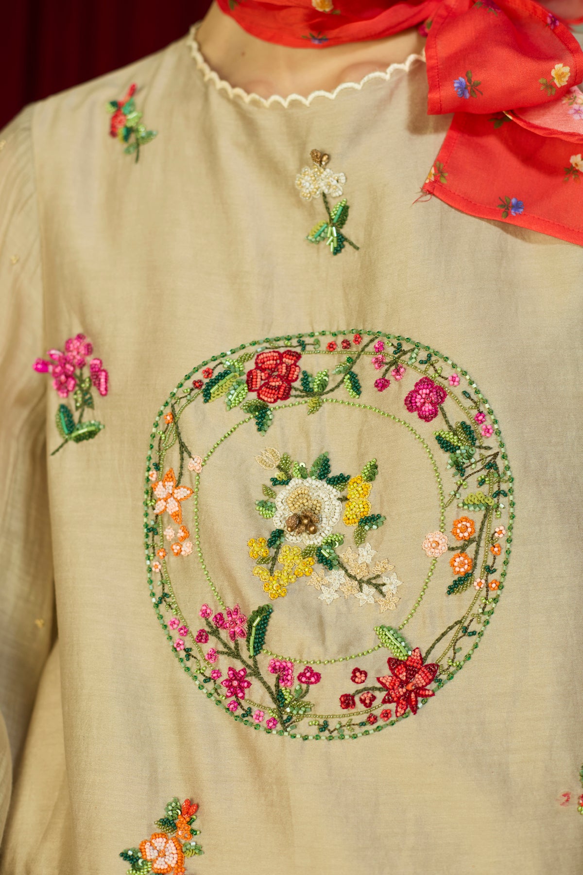 Heirloom Beige Beaded Top