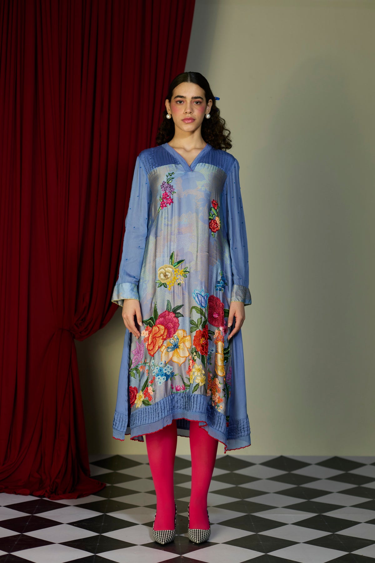 Periwinkle Blue Beaded Floral Dress