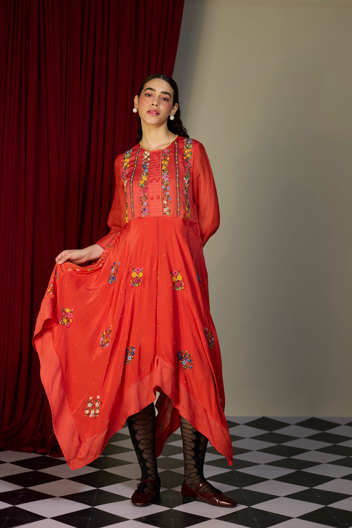 Scarlet Red Floral Dress