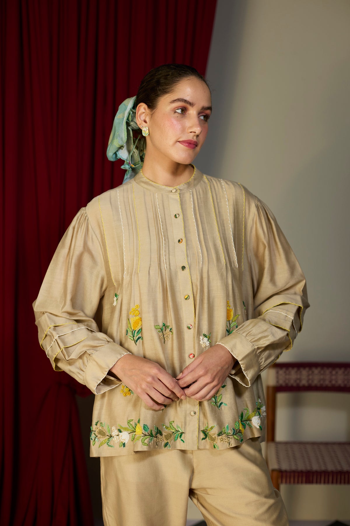 Heirloom Beige Beaded Shirt