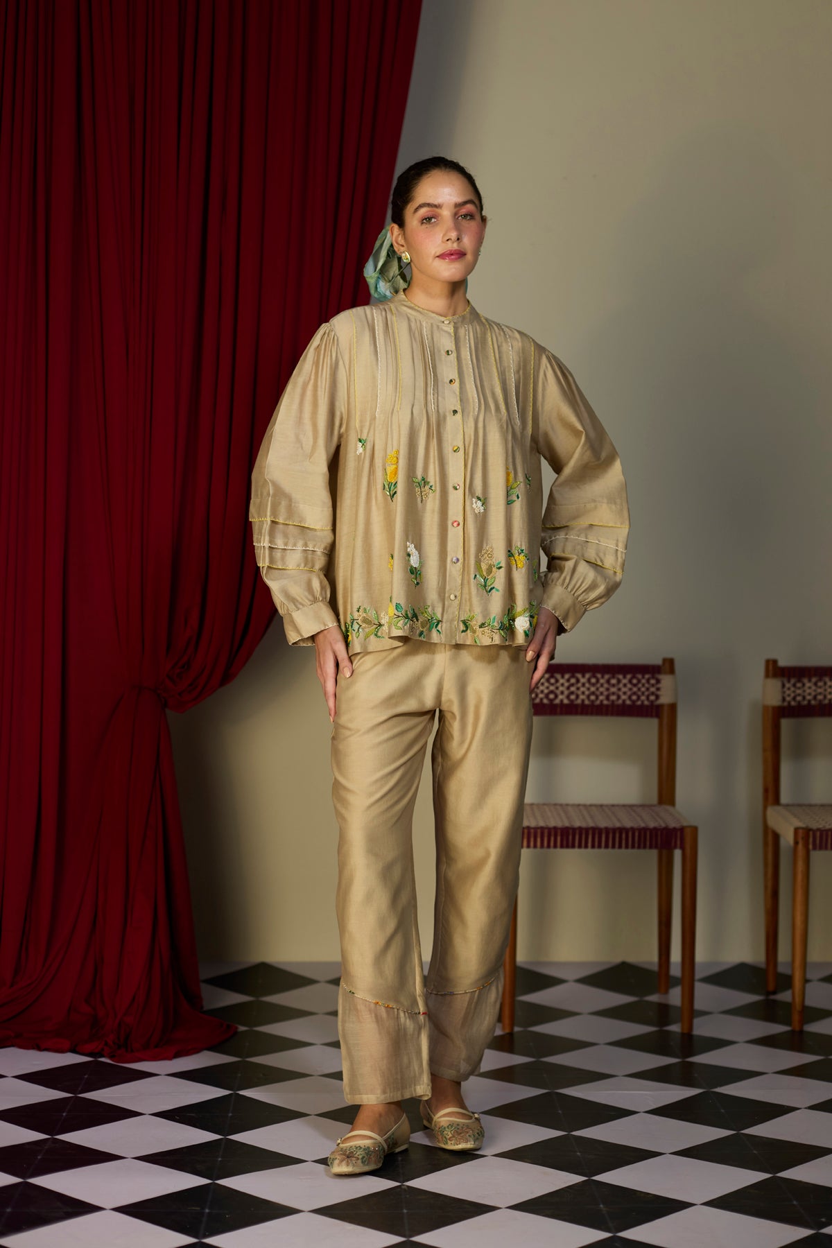 Heirloom Beige Beaded Shirt