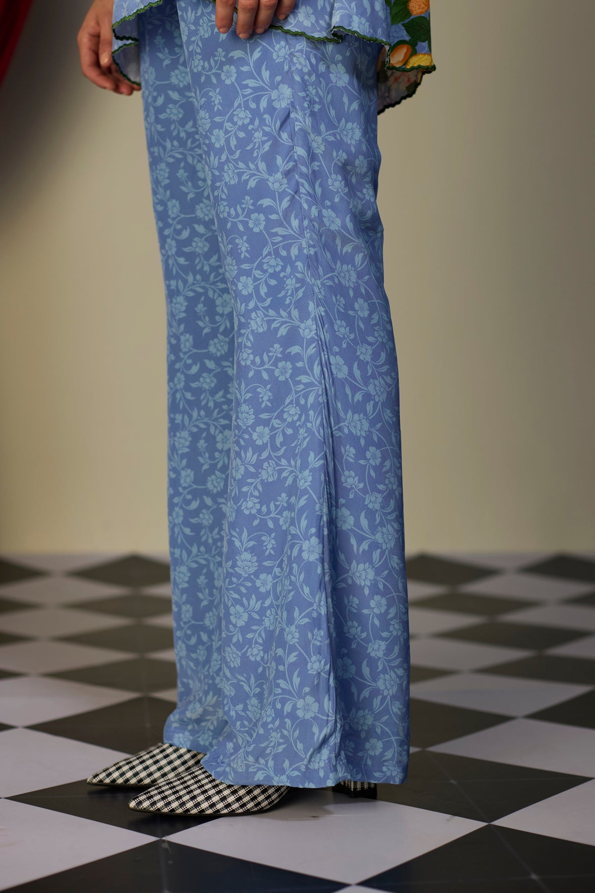 Periwinkle Blue Printed Flared Pants