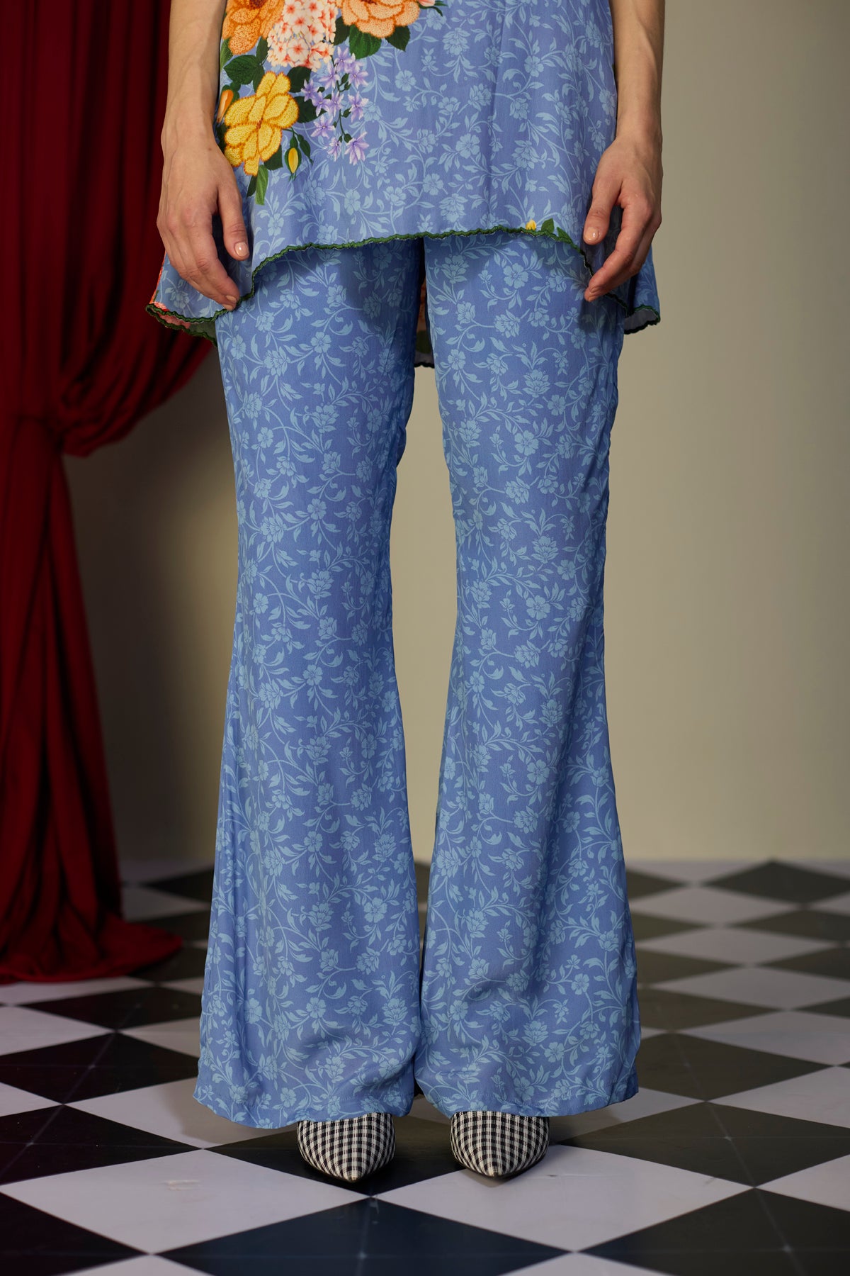 Periwinkle Blue Printed Flared Pants