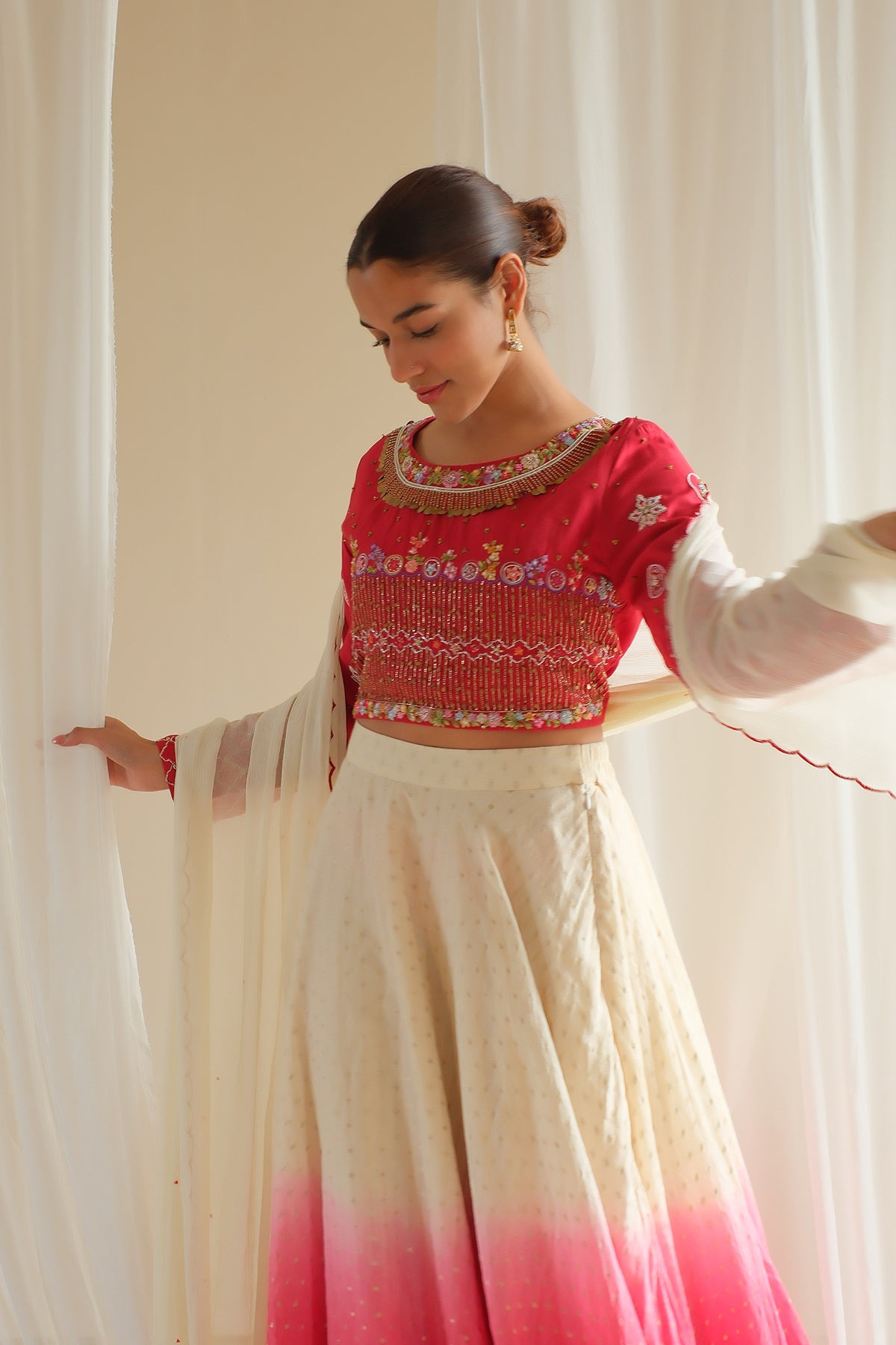 Crimson Floral Embroidered Lehenga