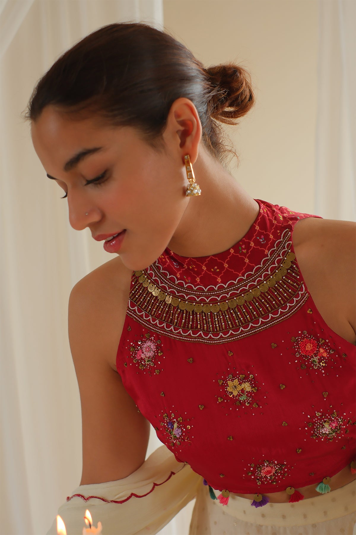 Crimson Floral Beaded Lehenga