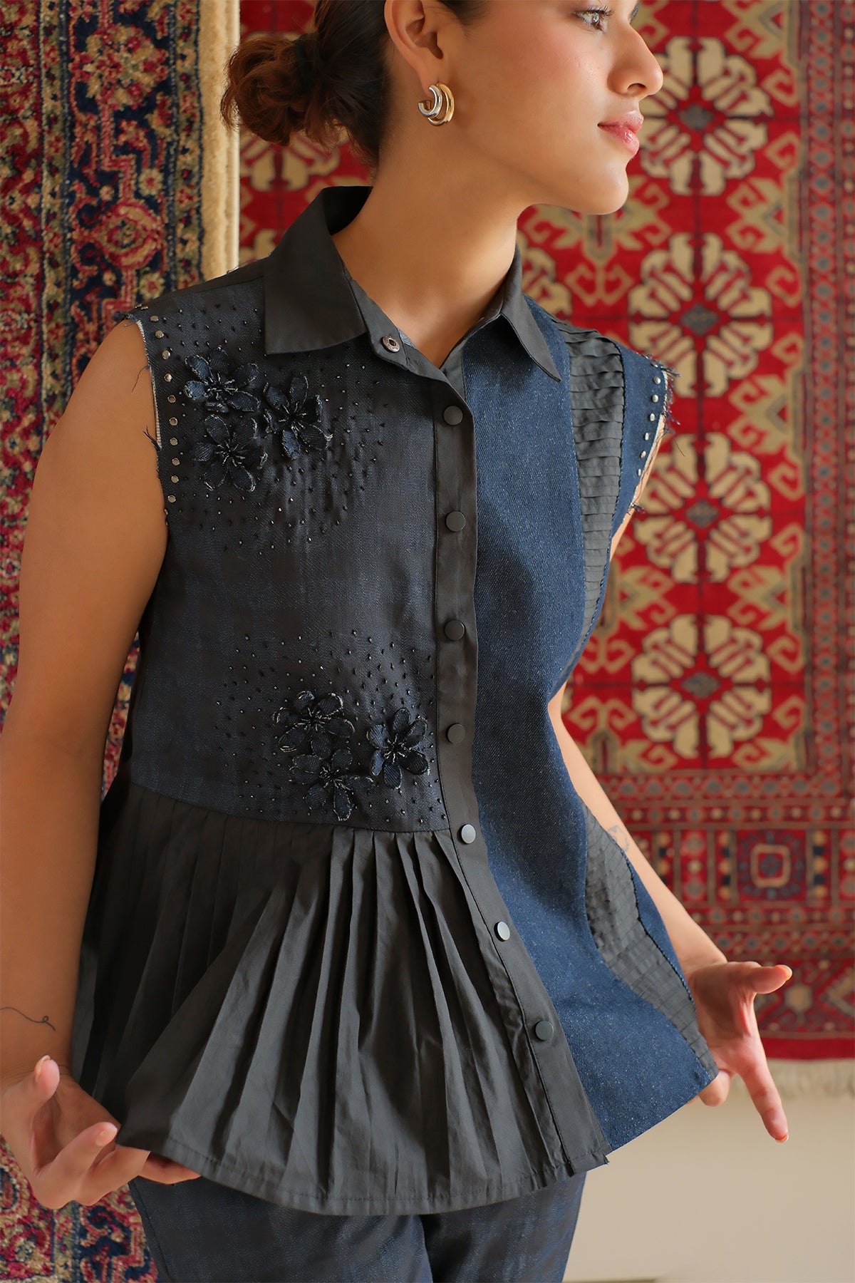 Midnight Blue Gathered Top