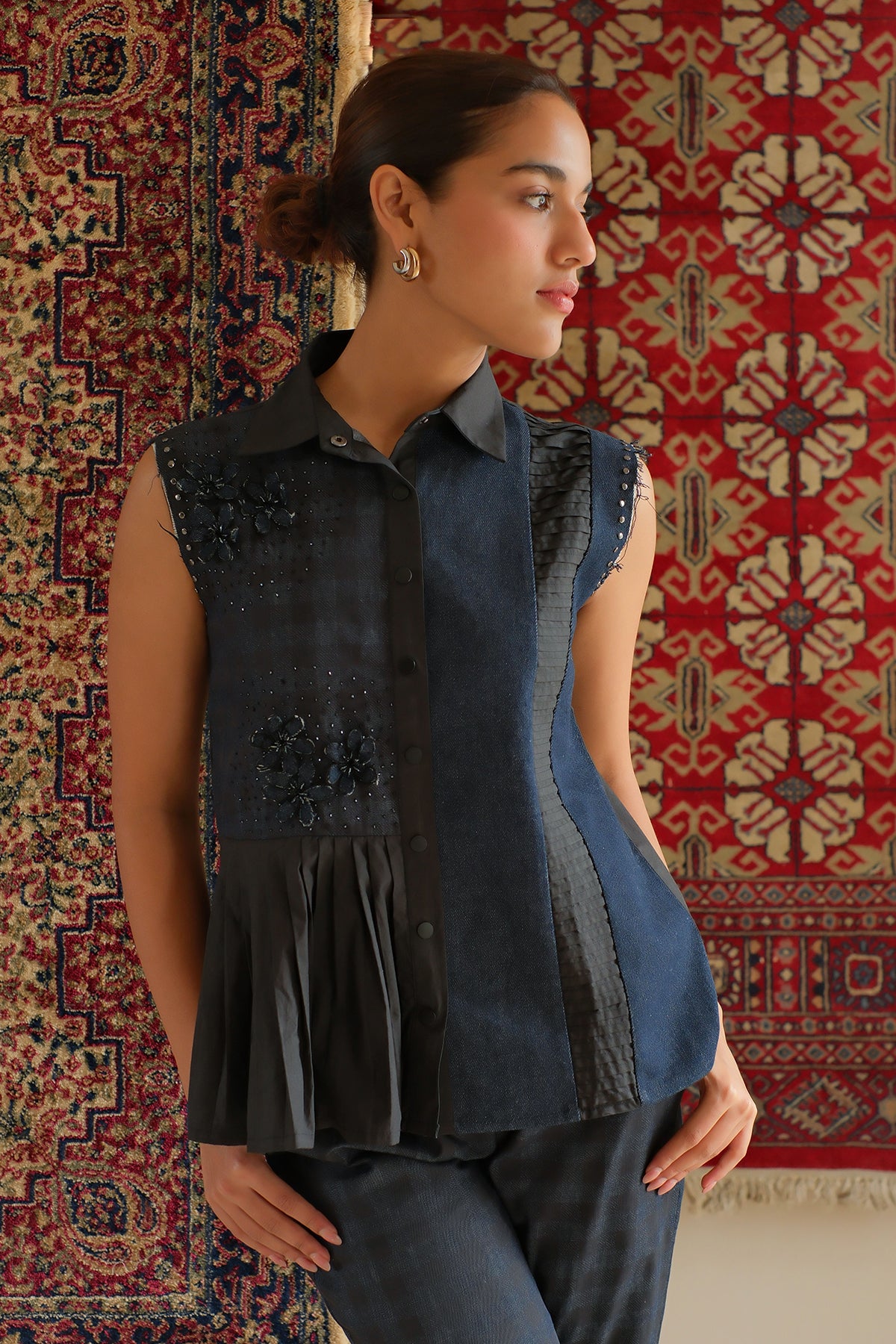 Midnight Blue Gathered Top
