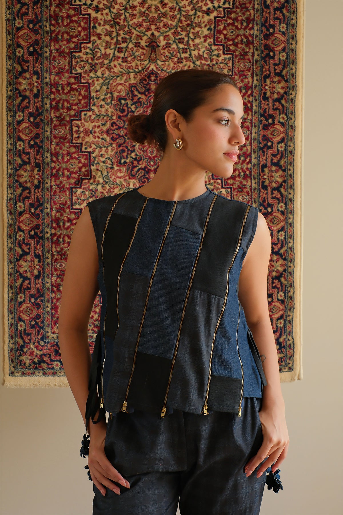 Midnight Blue Panelled Denim Top