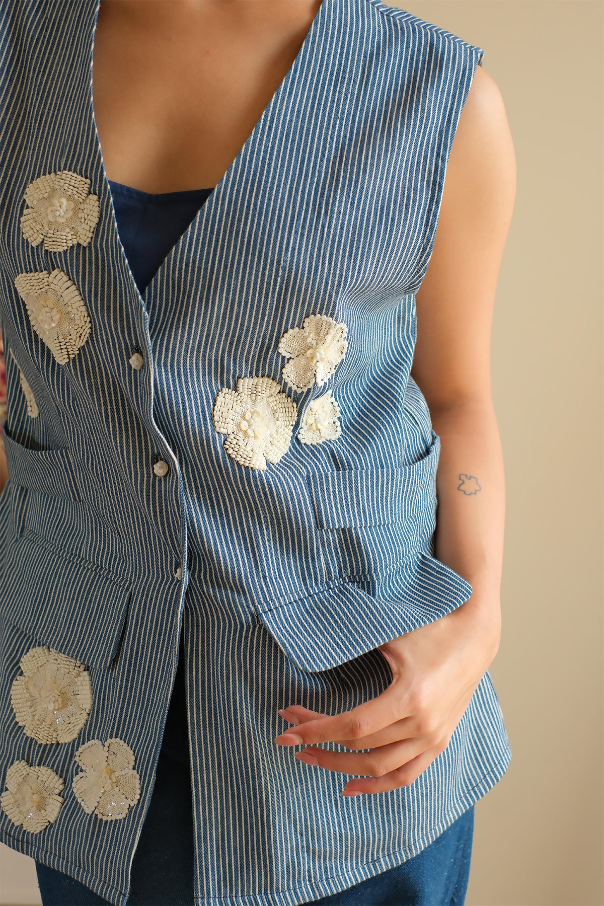 Blue Striped Denim Jacket