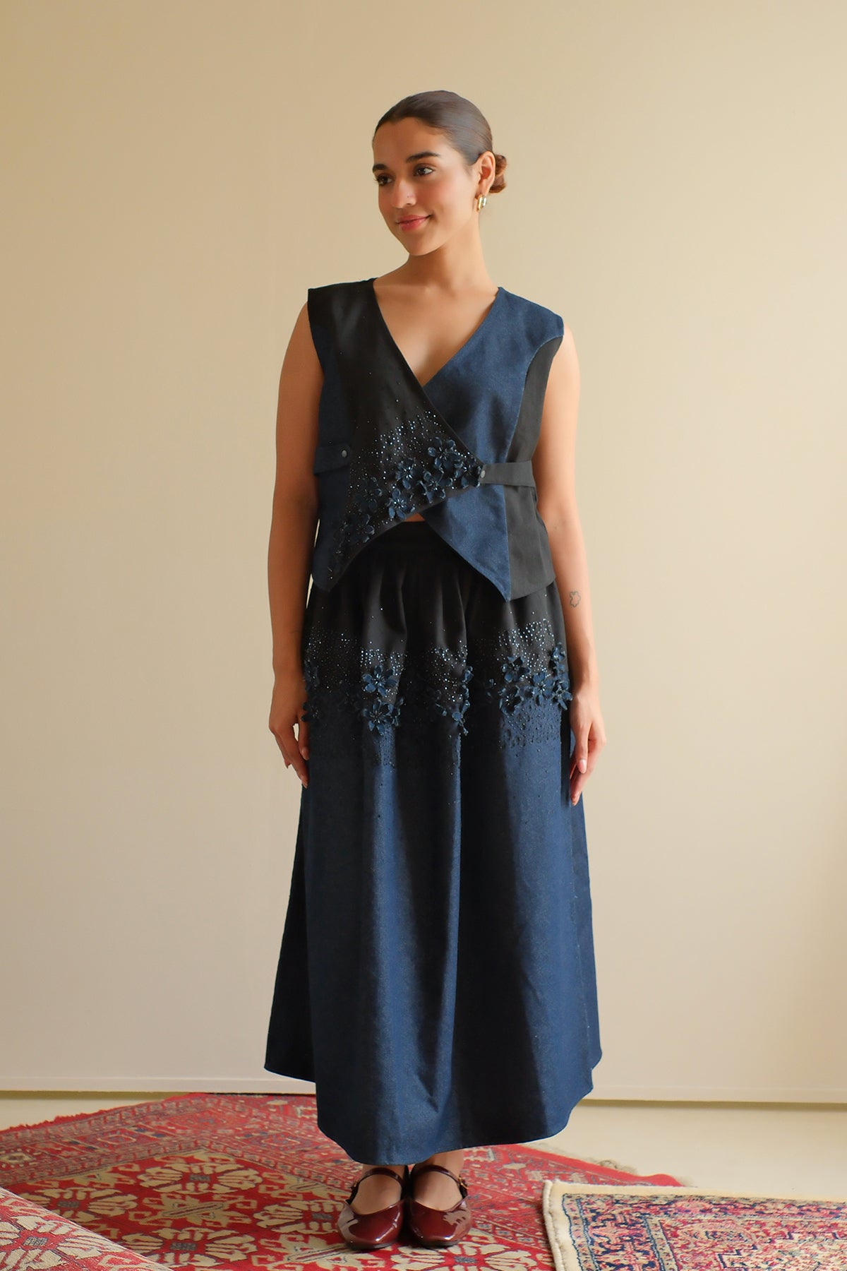 Navy Blue Floral Skirt