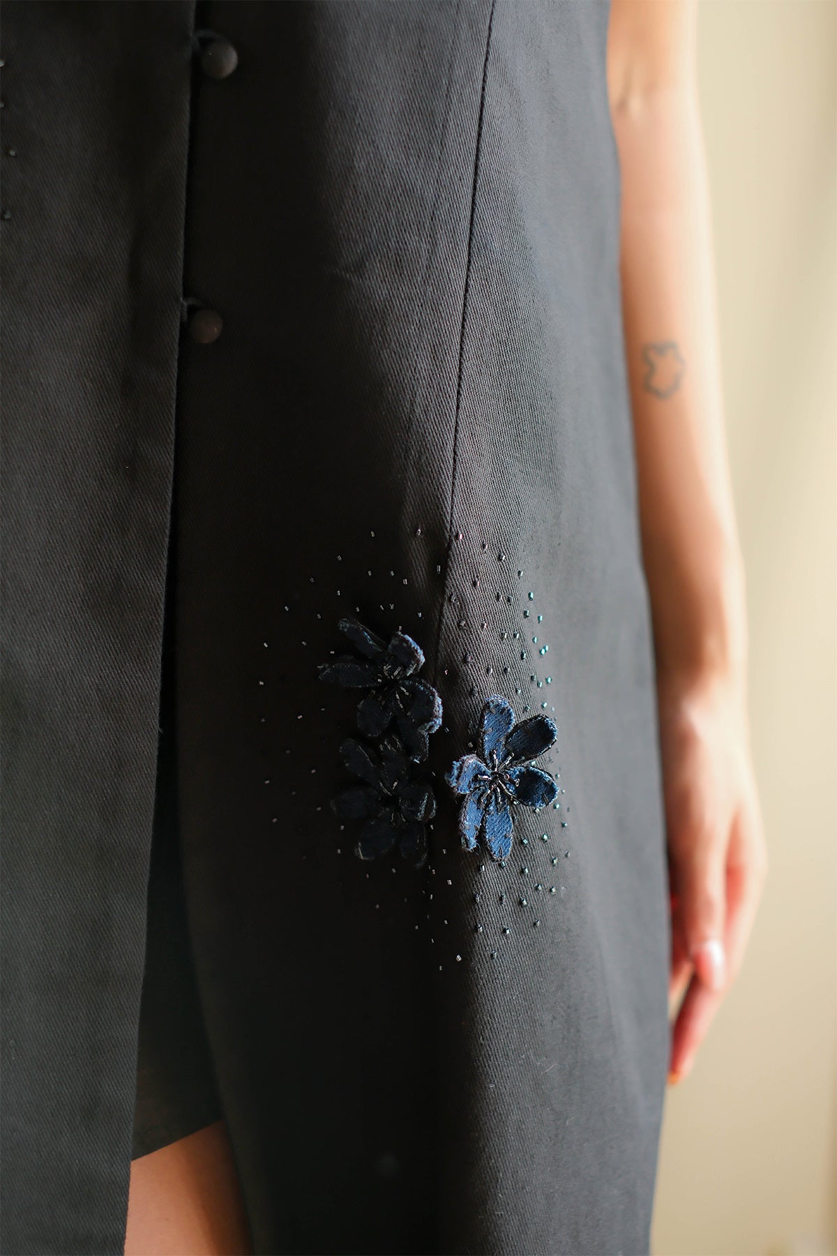 Midnight Black Floral Denim Dress