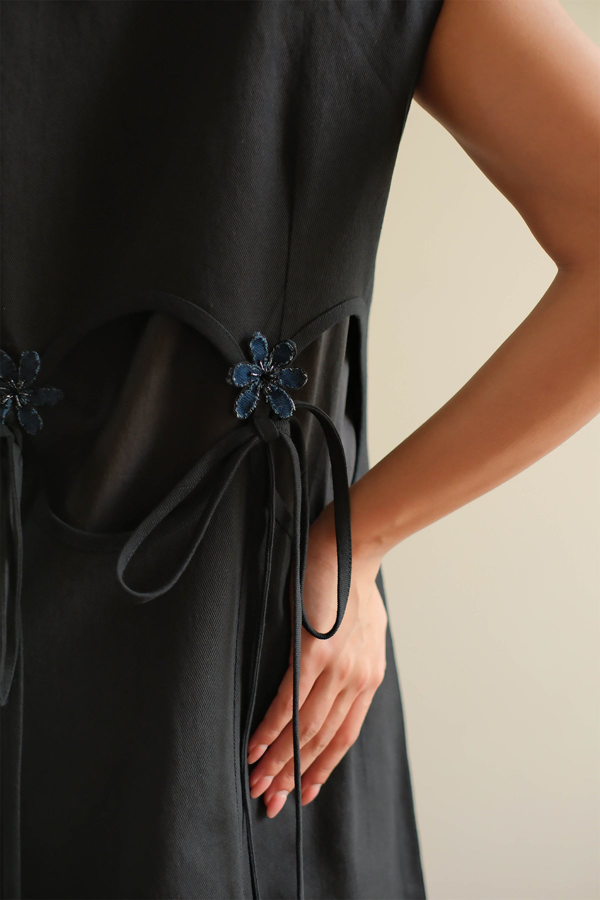 Midnight Black Floral Denim Dress