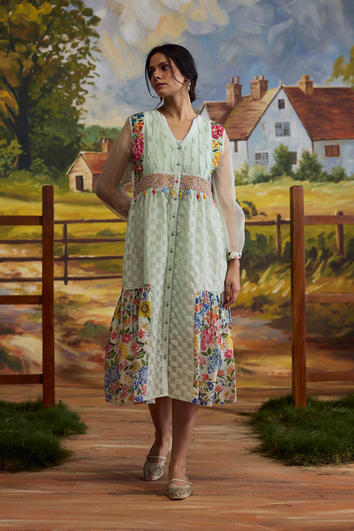 Meadow Floral Checkered Dress