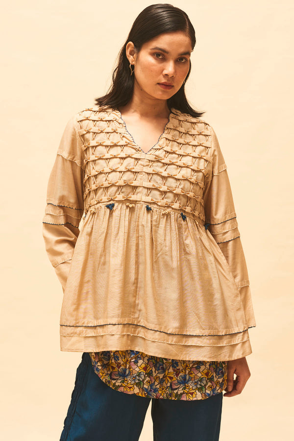 Sand Smocked Top