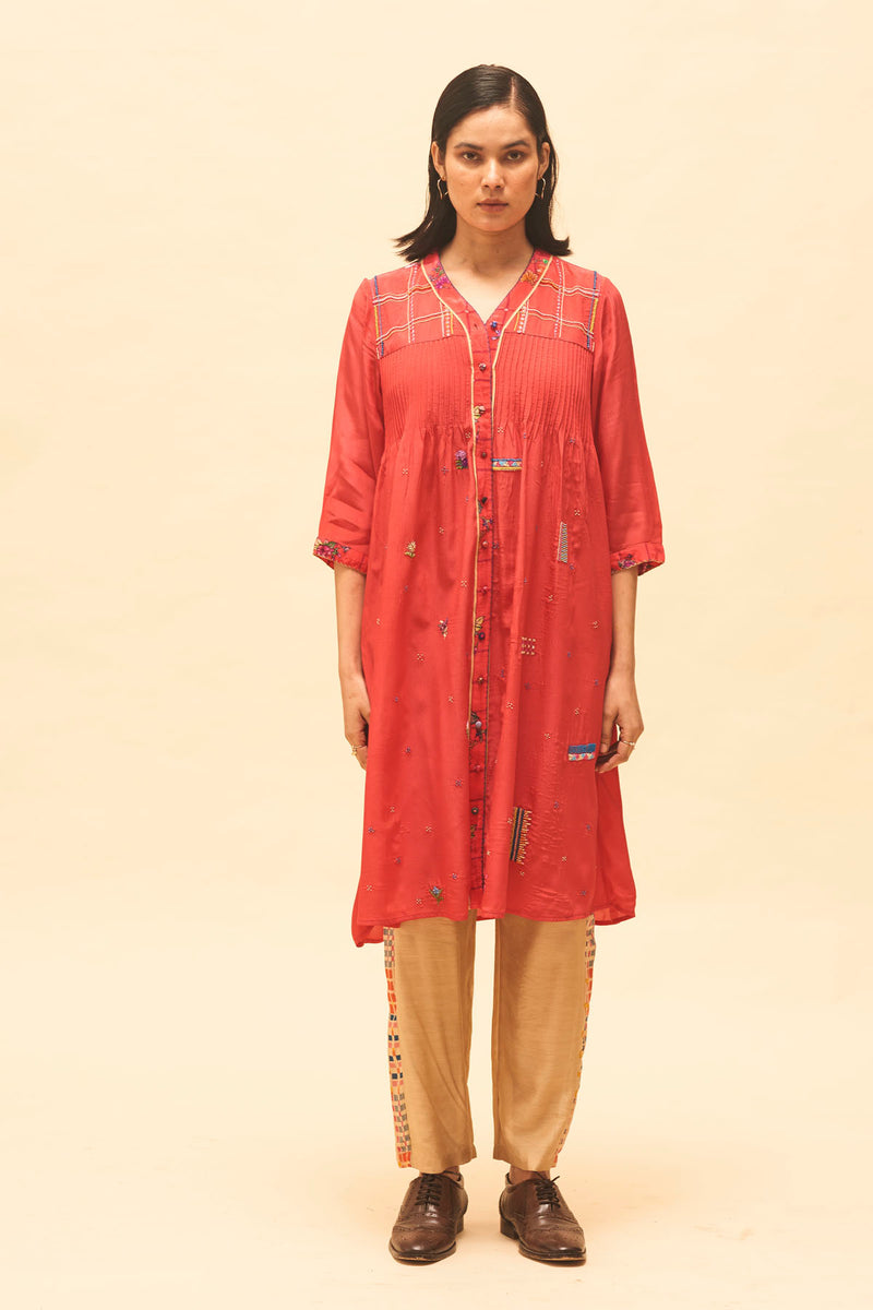 Crimson Buttoned Tunic