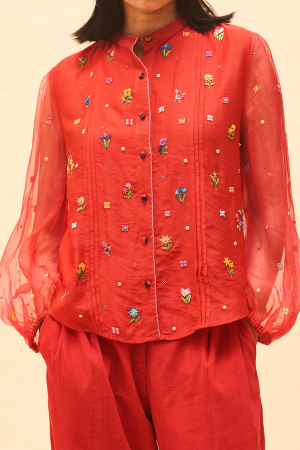 Crimson Embroidered Shirt