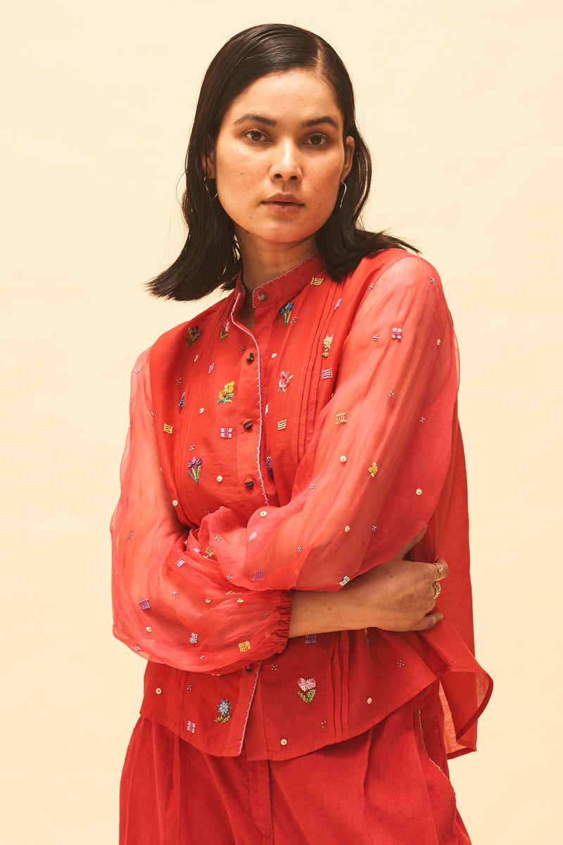 Crimson Embroidered Shirt