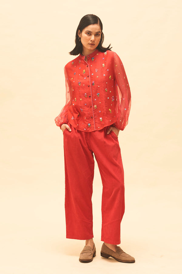 Crimson Embroidered Shirt