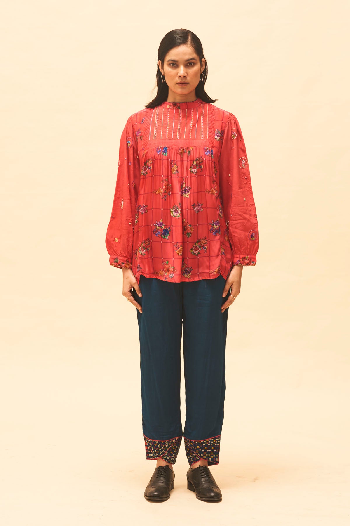 Crimson Floral Top