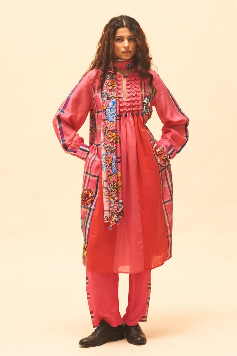 Fuchsia Embroidered Yoke Kurta