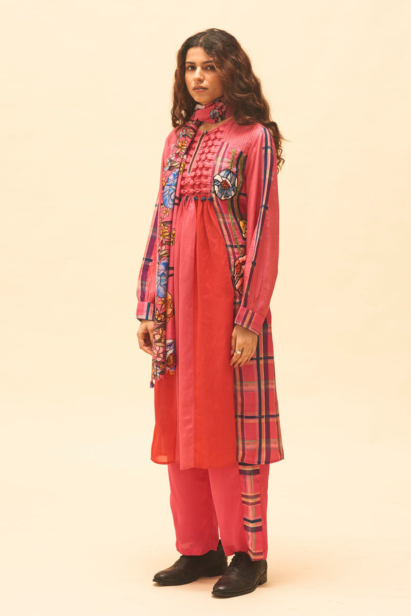 Fuchsia Embroidered Yoke Kurta