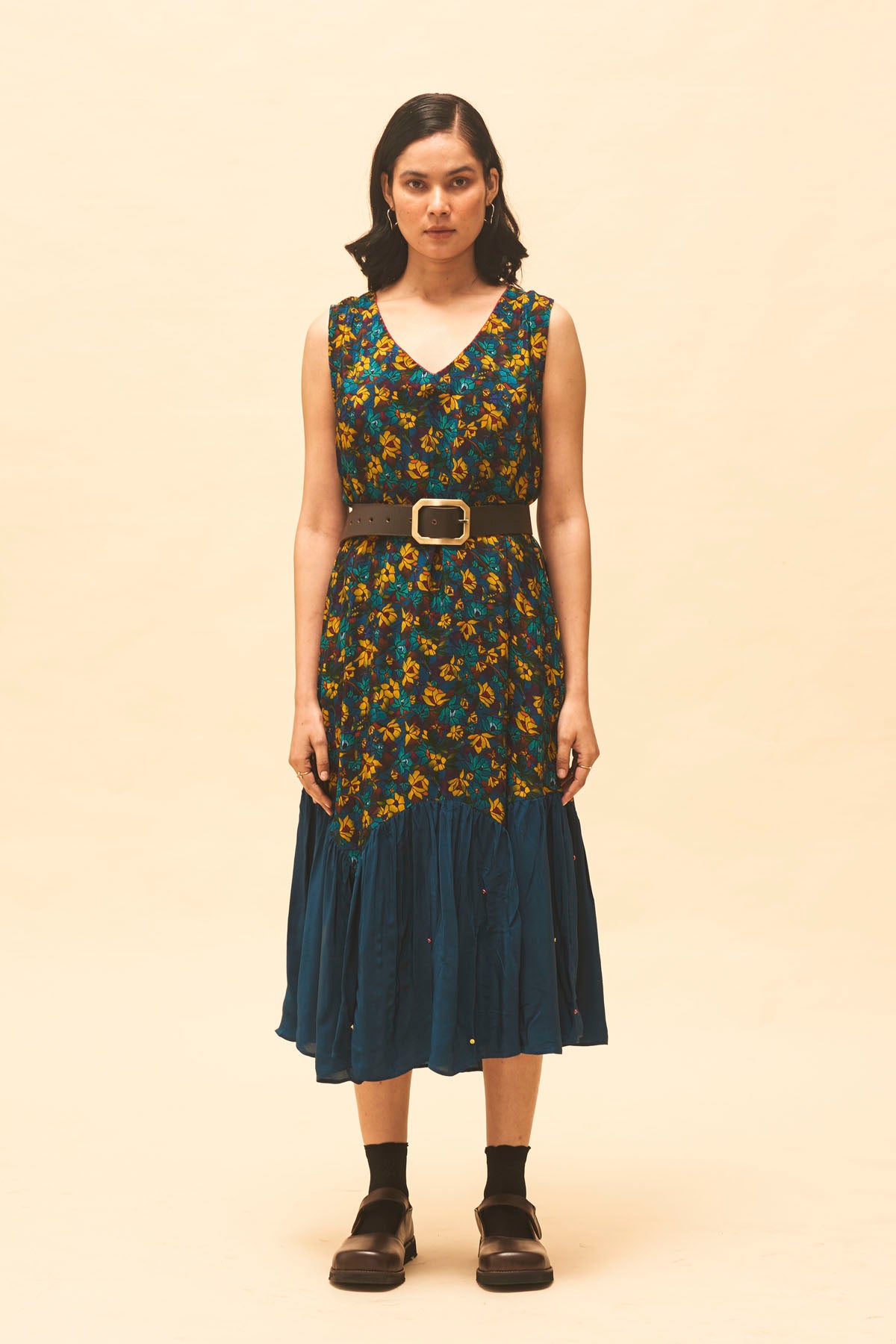 Indigo Floral Midi Dress