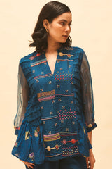 Indigo Embroidered Top