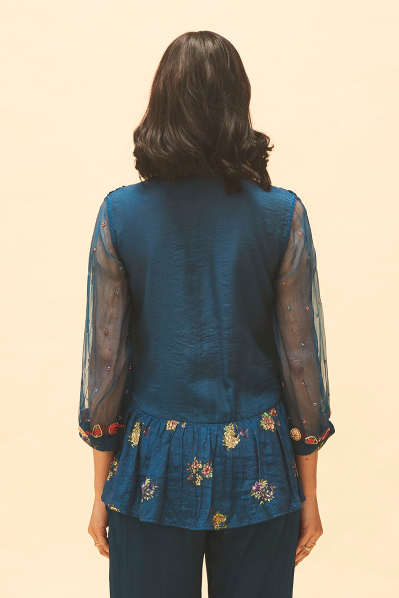 Indigo Embroidered Top