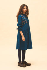 Indigo Pleated Dress