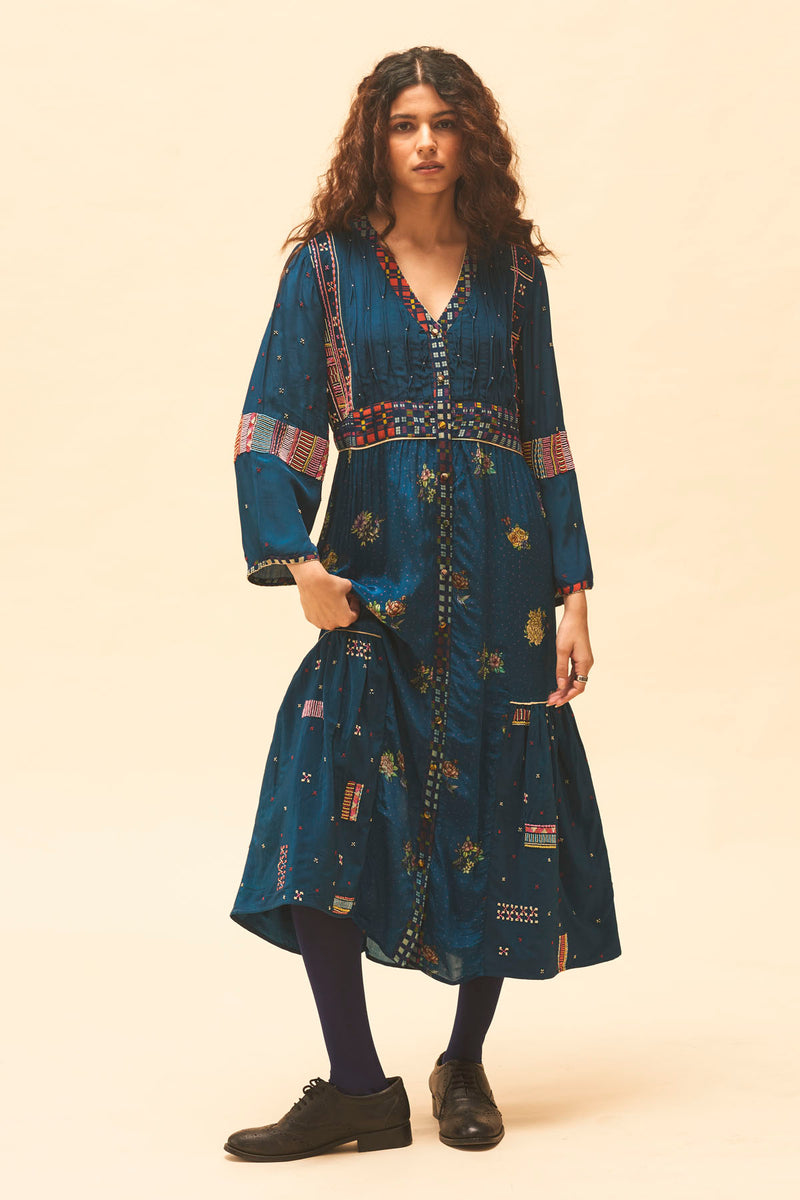 Indigo Gathered Dress