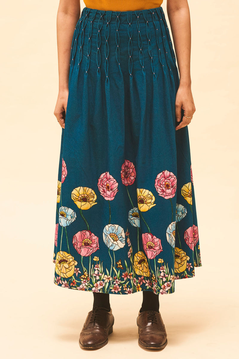 Indigo Floral Maxi Skirt