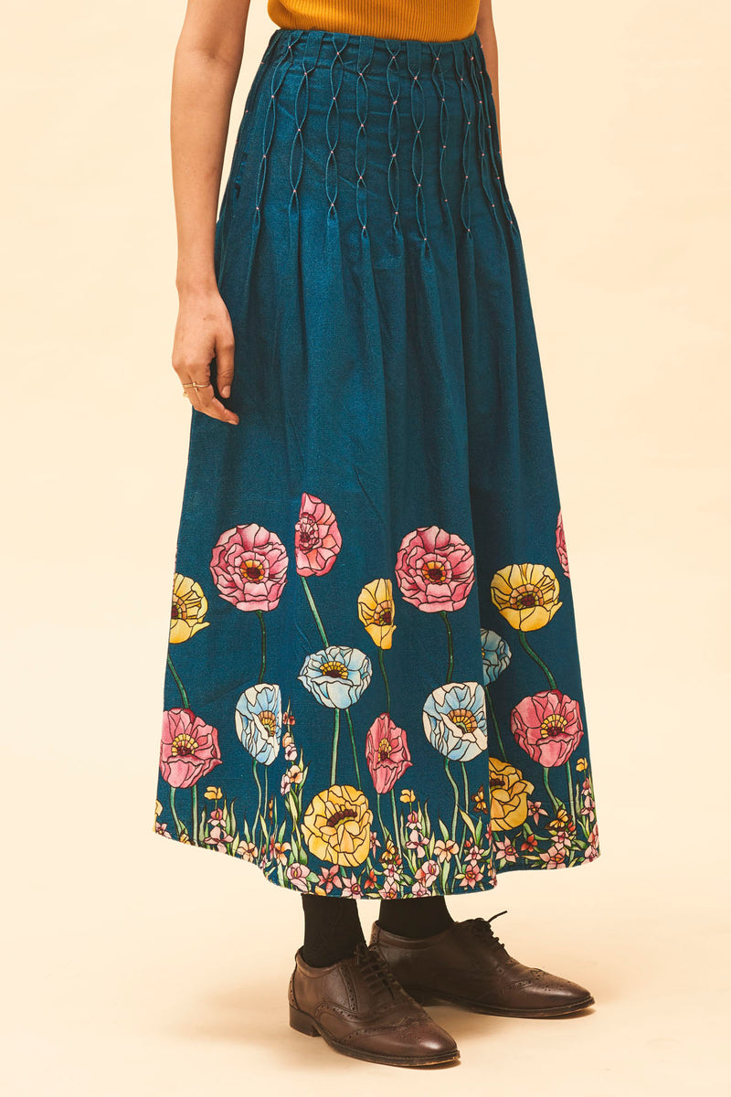 Indigo Floral Maxi Skirt