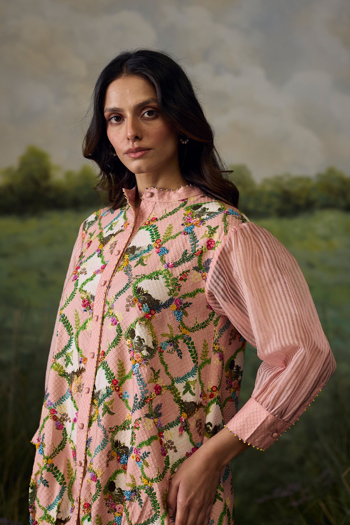 Coral peach floral top