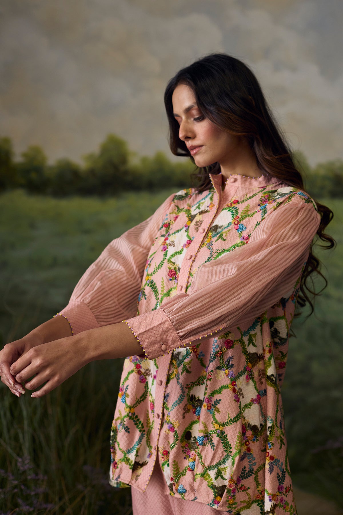 Coral peach floral top