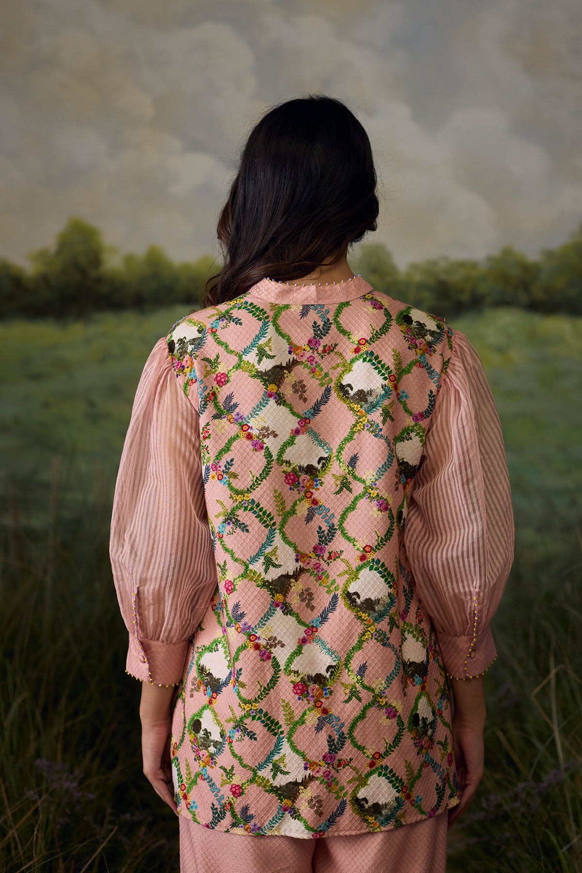 Coral peach floral top