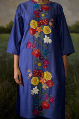 Mystic blue embroidered kurta