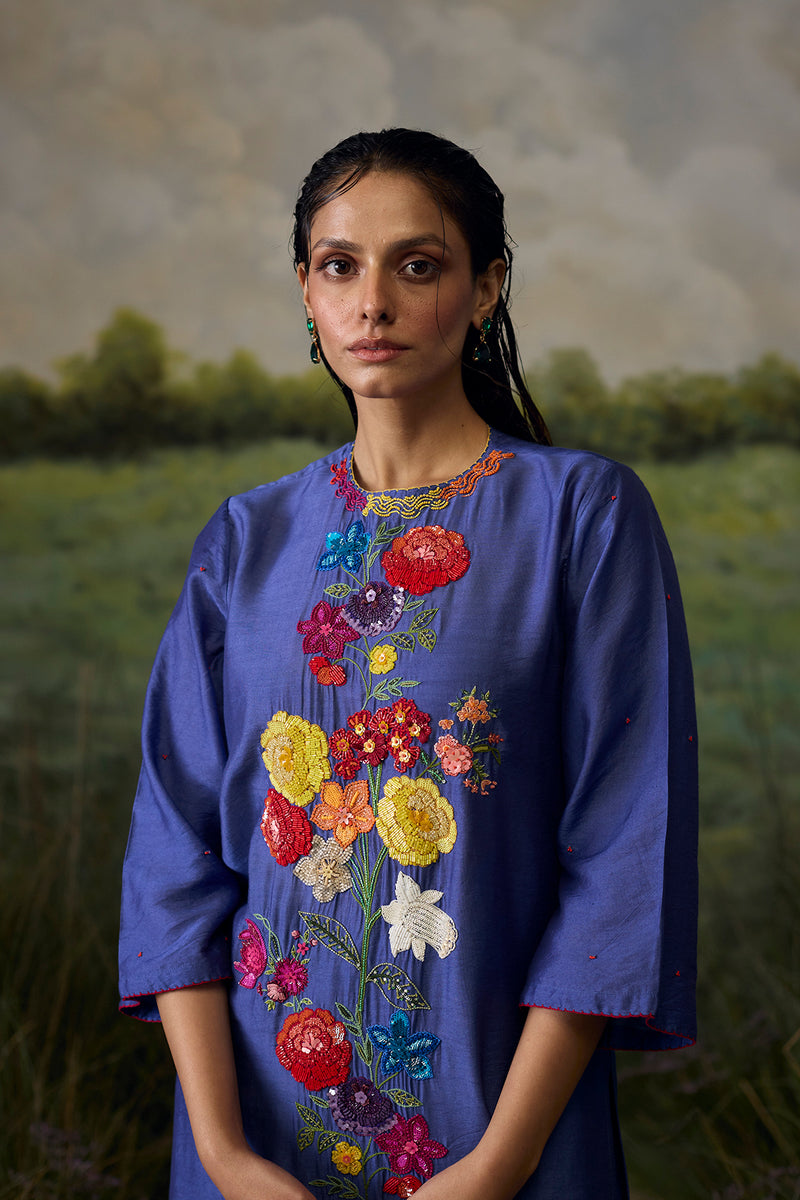 Mystic blue embroidered kurta