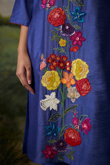 Mystic blue embroidered kurta