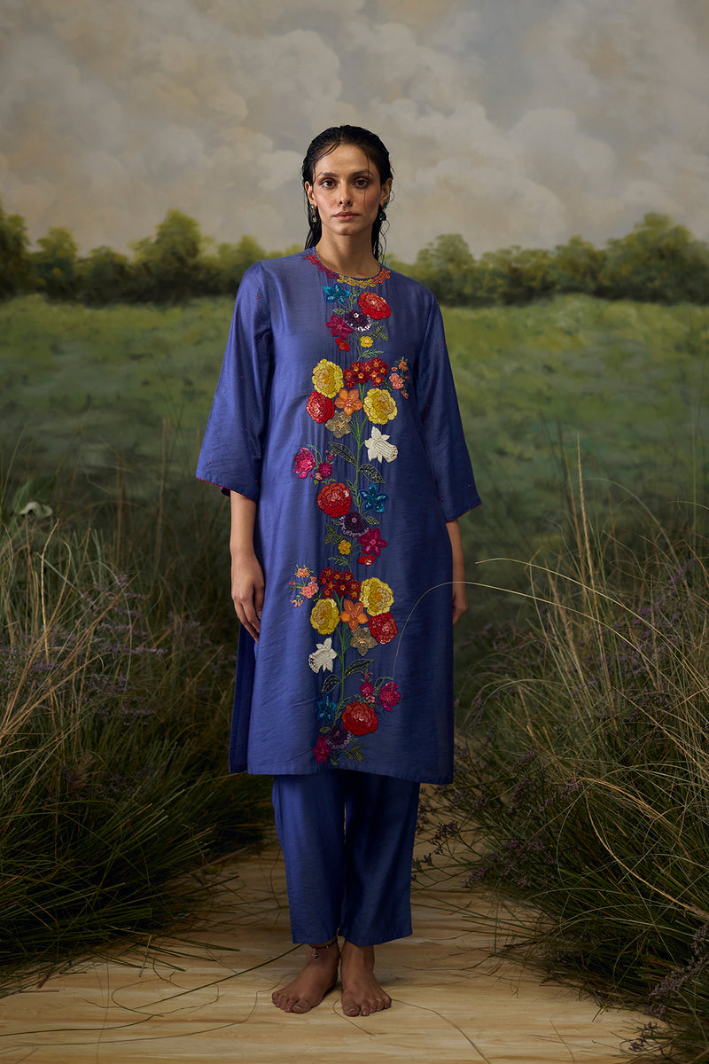 Mystic blue embroidered kurta