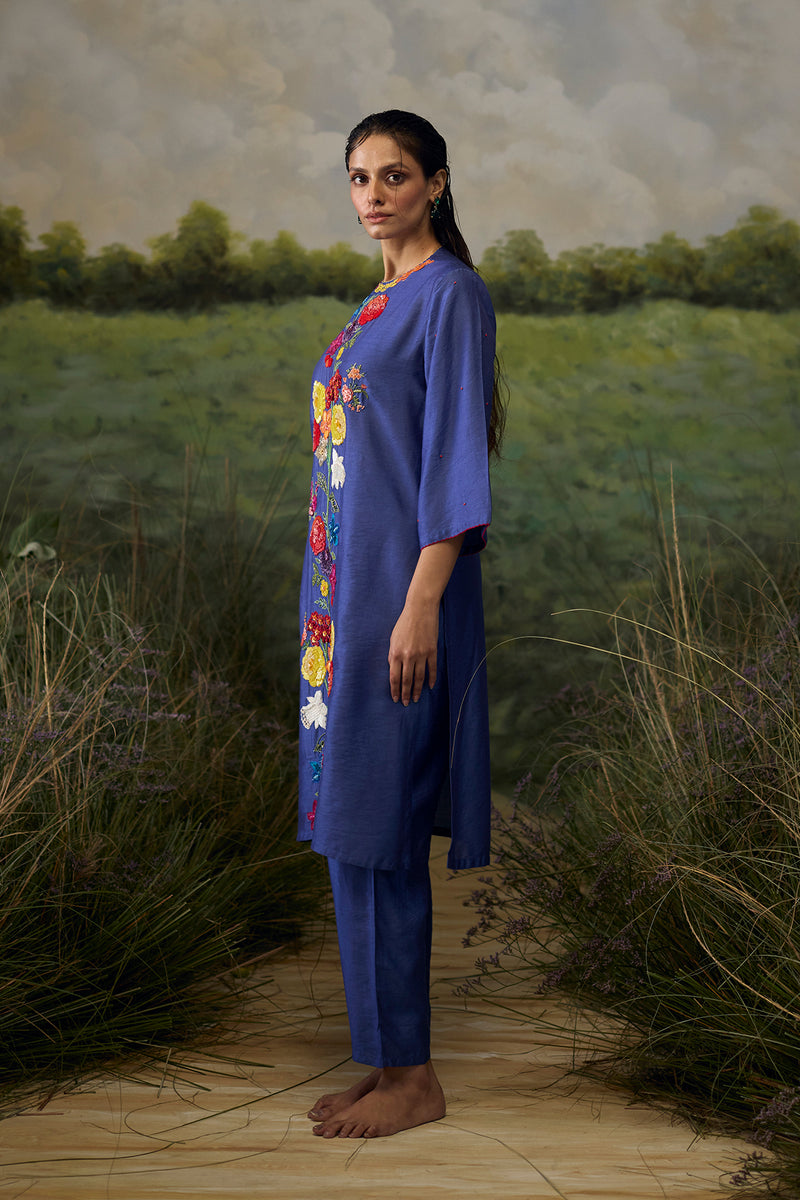 Mystic blue embroidered kurta