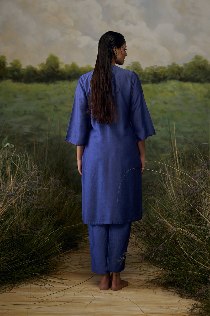 Mystic blue embroidered kurta