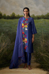 Mystic blue embroidered kurta