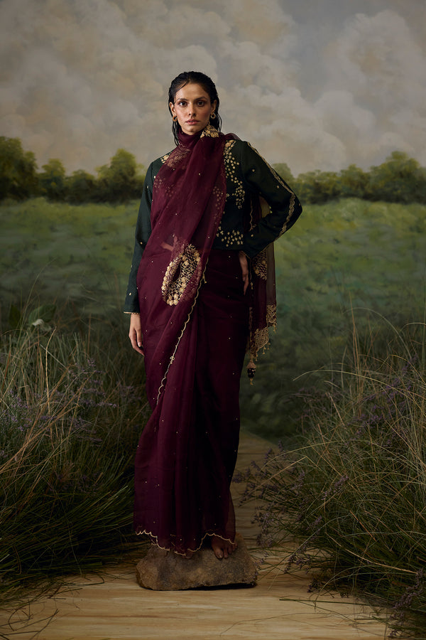 Crimson embroidered saree