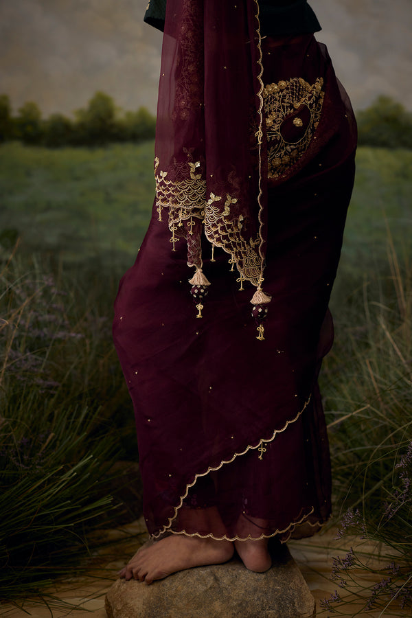 Crimson embroidered saree