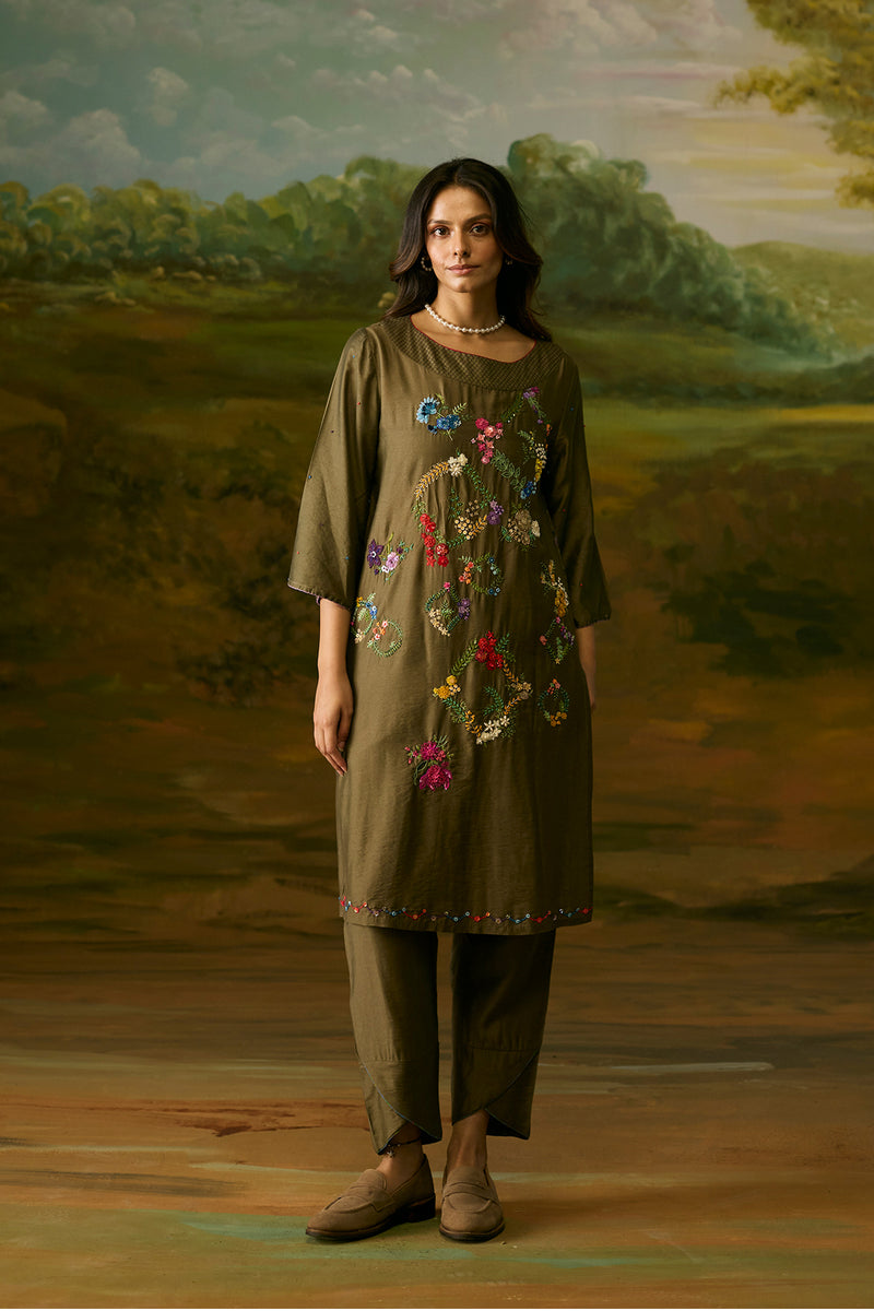 Dusty grey floral kurta