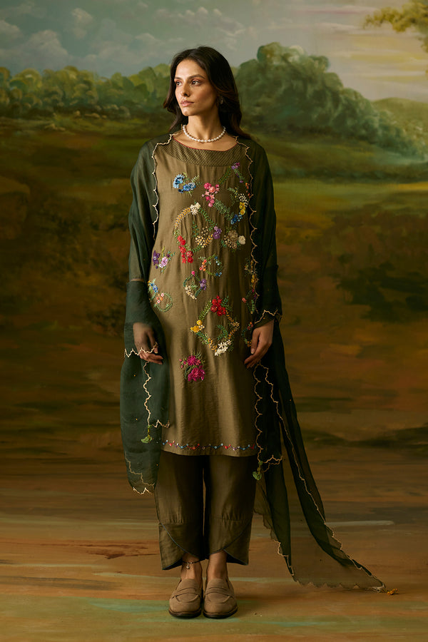 Dusty grey floral kurta